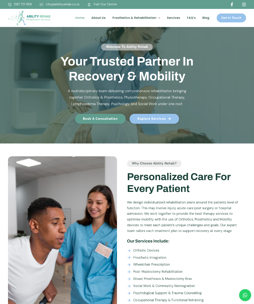 Ability Rehab website designed by Wired Web Services