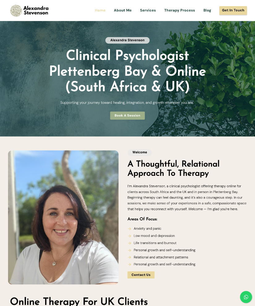 Alexandra Stevenson Therapy website designed by Wired Web Services