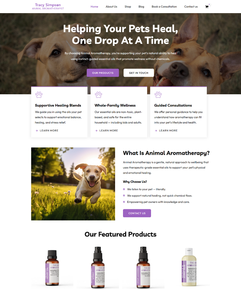 Animal Aromatherapy online store designed by Wired Web Services