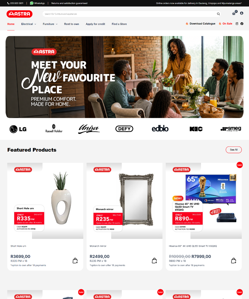 Astra Furnishers online store designed by Wired Web Services