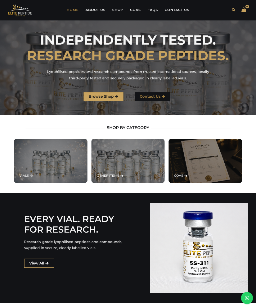 Elite Peptide Solutions website designed by Wired Web Services