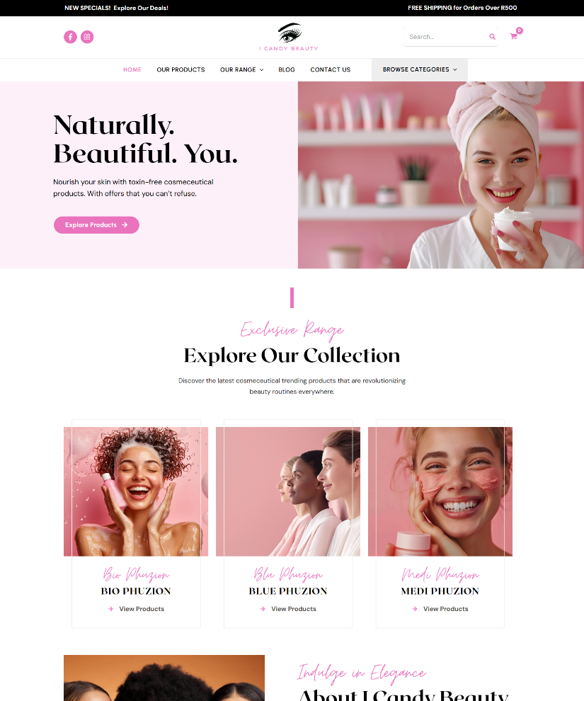 iCandy Beauty Shop online store designed by Wired Web Services