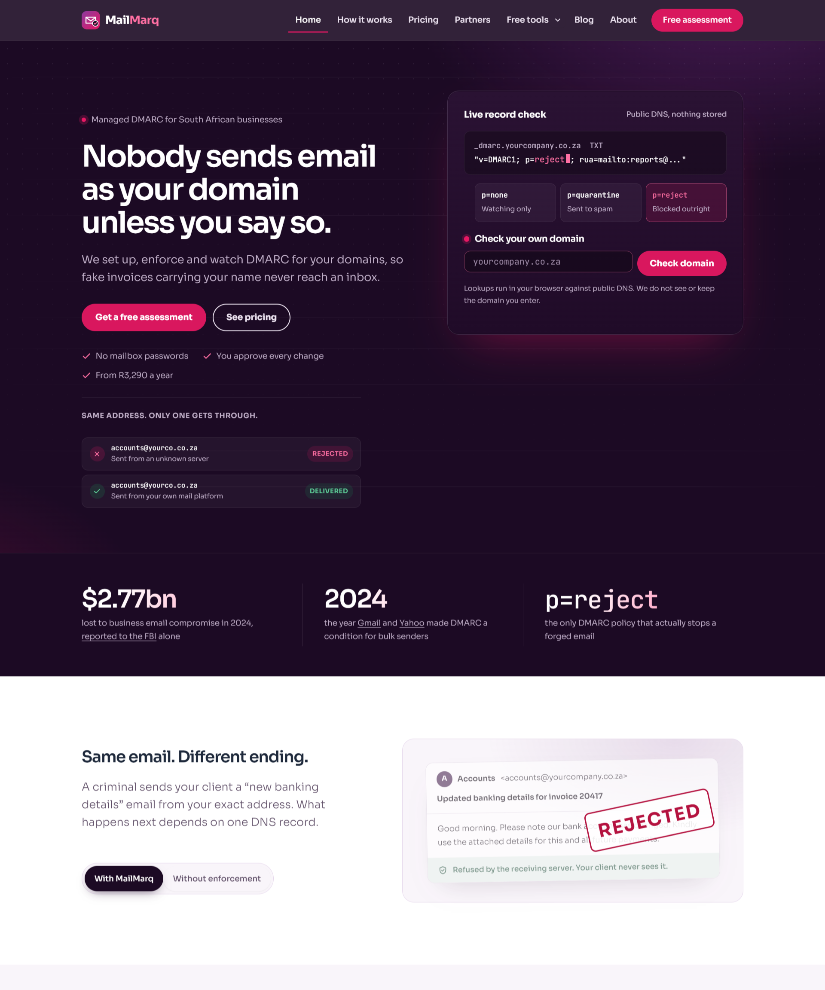 MailMarq website designed by Wired Web Services