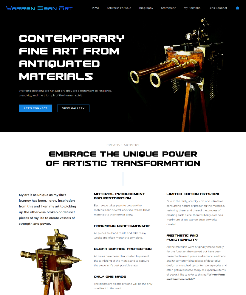 Warren Sean Art online store designed by Wired Web Services
